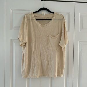 Free People Cream Distressed Tshirt
